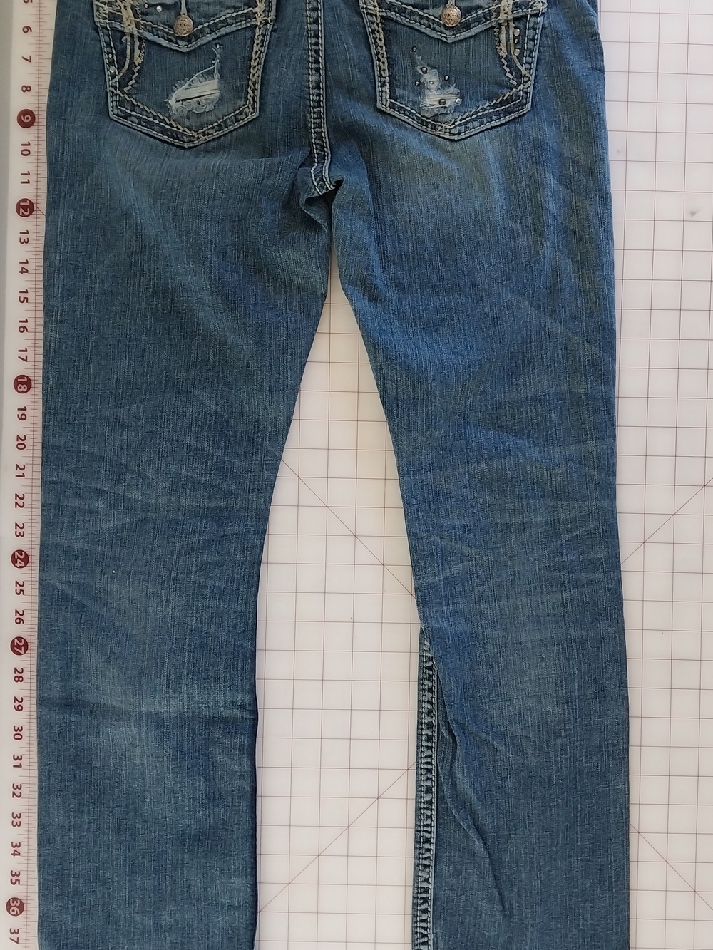 Silver Jeans Women's Distressed Mid-Blue Straight Leg Jeans